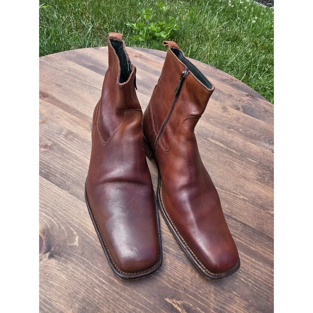 Kenneth Cole Men's Brown Leather Ankle Boots Size 12 Made in Italy Zip Up